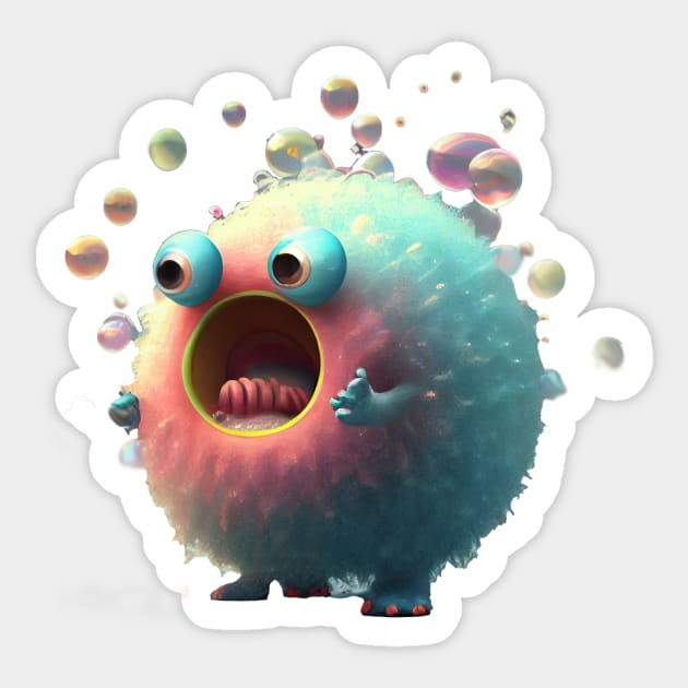 Popper - The Happy Bubble Monster Sticker by PixelProphets